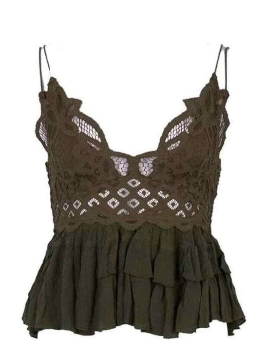 Free People Other - Free People Adella Cami Medium Lace Ruffled Tank Top in Olive Sparrow color